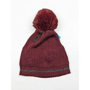 Isotoner Signature Women's Plum Reflective Stripe Pom Beanie O/S (MSRP $36)